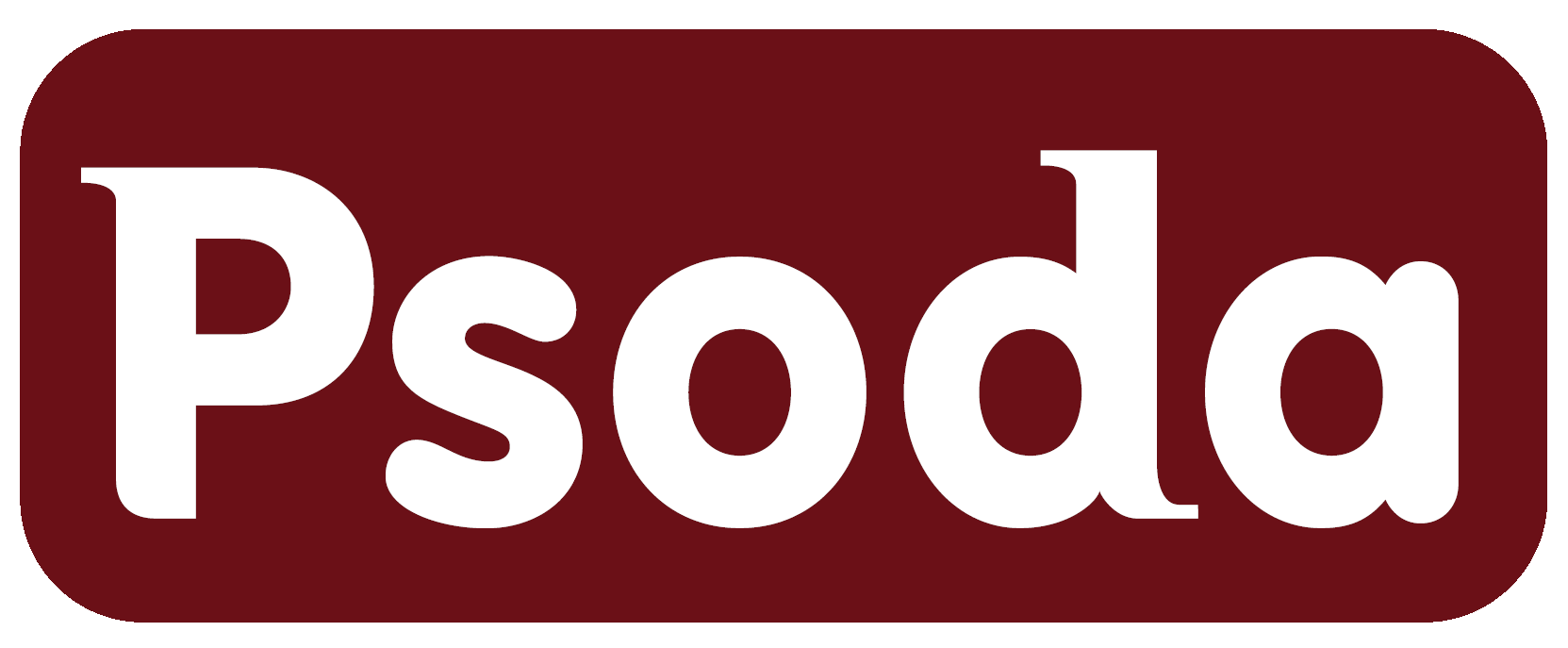 Psoda logo - red background with white letters