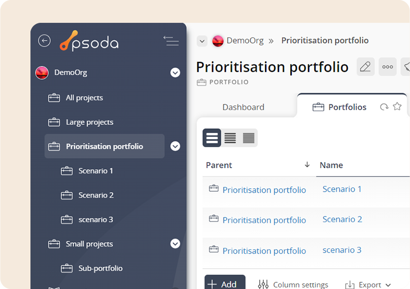 Psoda screenshot of the navigator aggregation