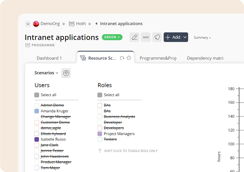 Psoda screenshot of the resource scenarios tab