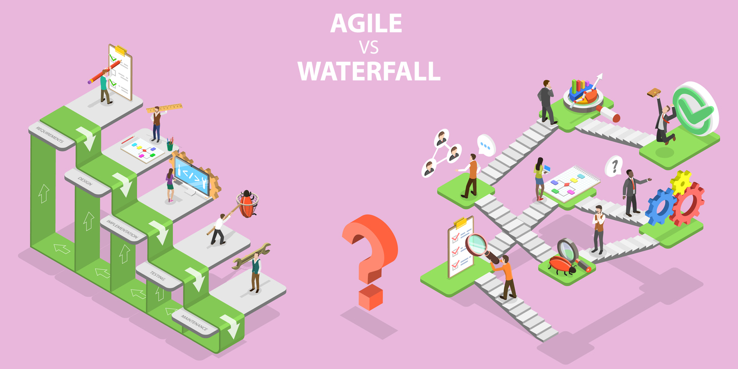 Diagram showing the differences between waterfall and agile project management methodologies