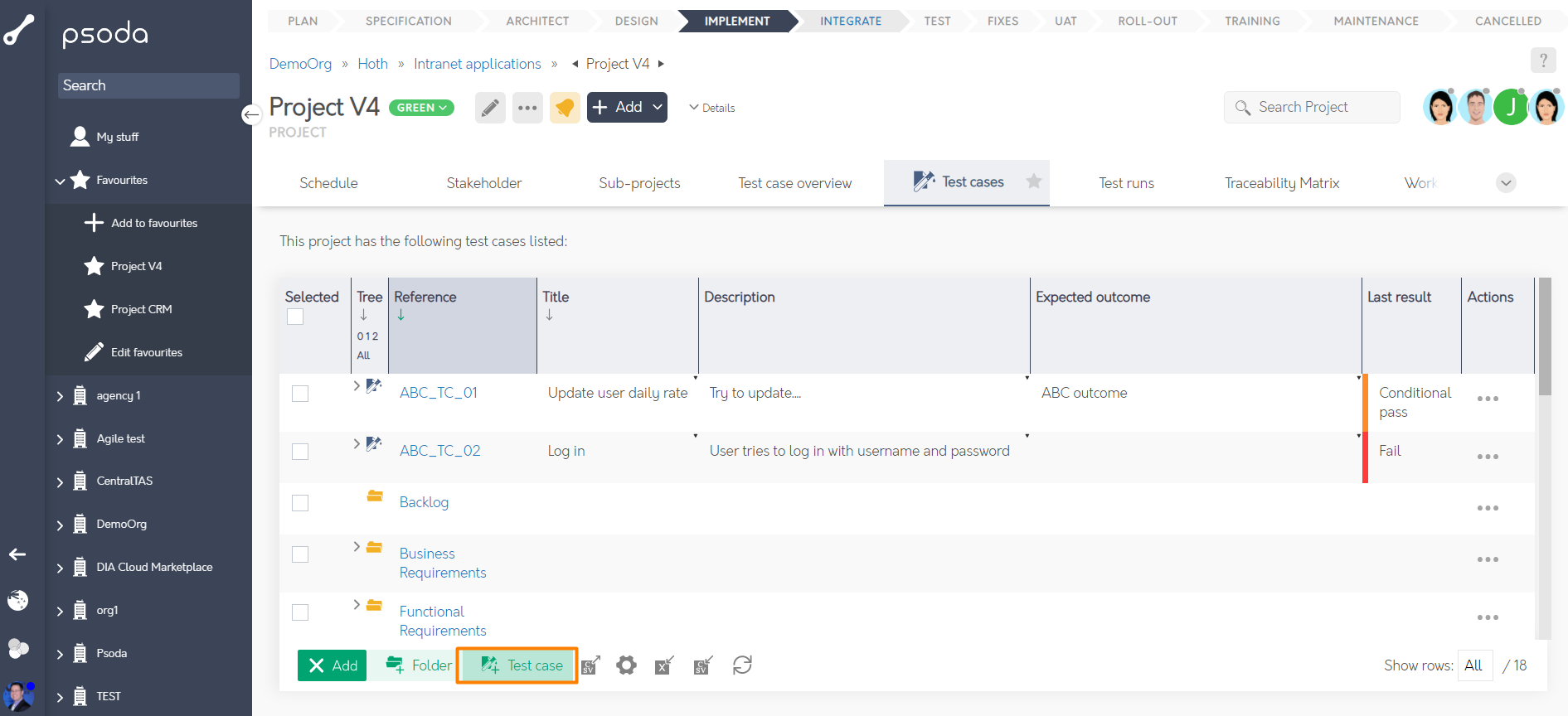 Add test case form | Psoda Help Centre