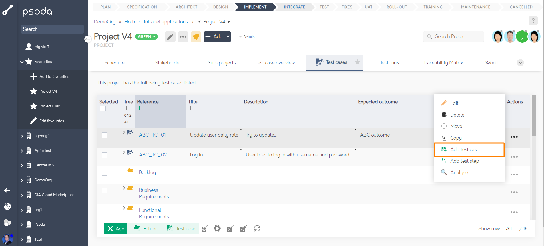 Add test case form | Psoda Help Centre