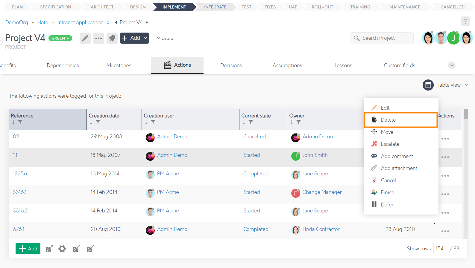 Delete action form Psoda Help Centre