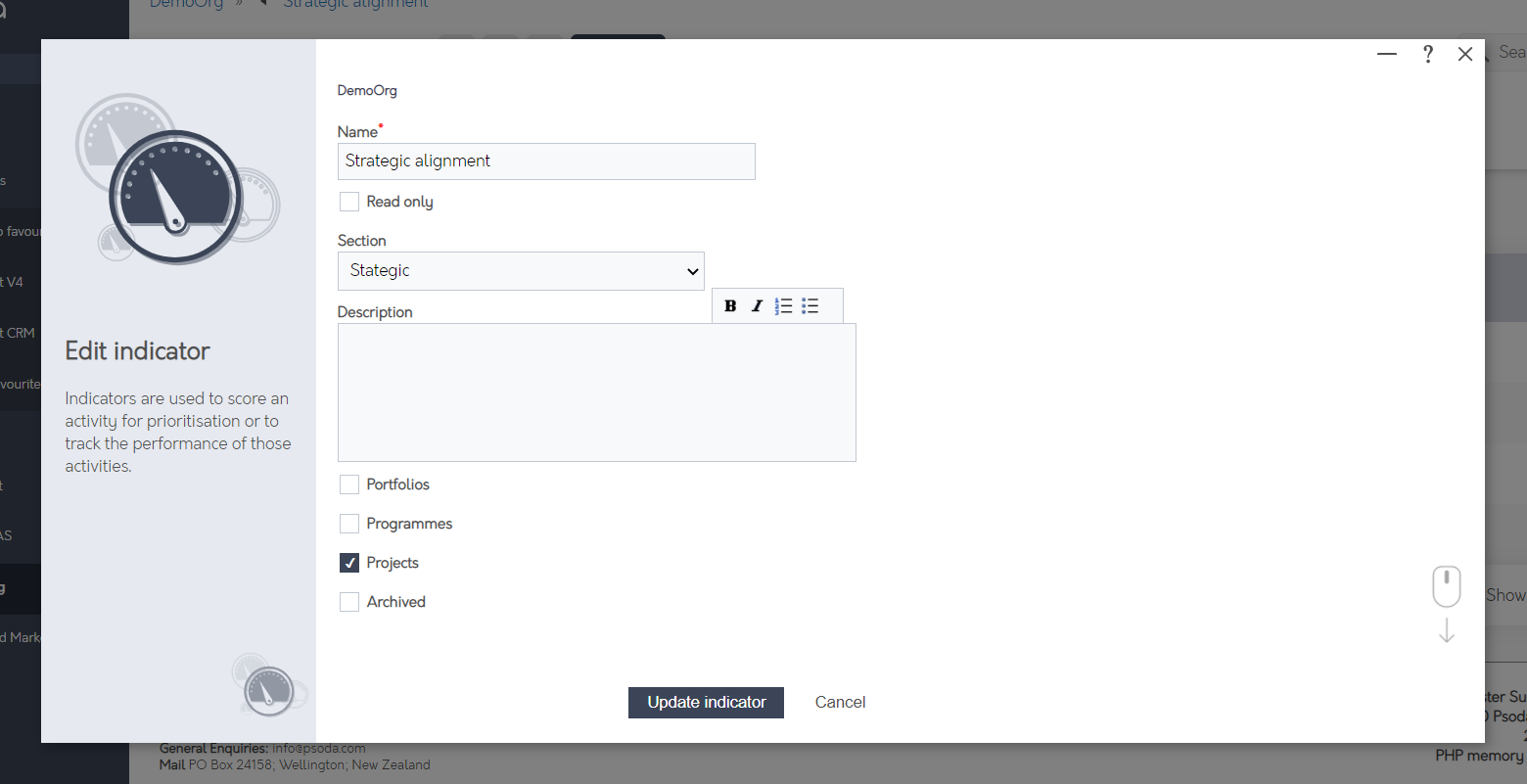 Edit indicator form Psoda Help Centre