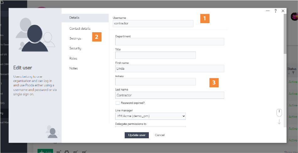 Edit user form | Psoda Help Centre