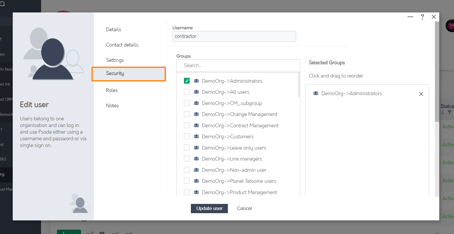 Edit user form | Psoda Help Centre