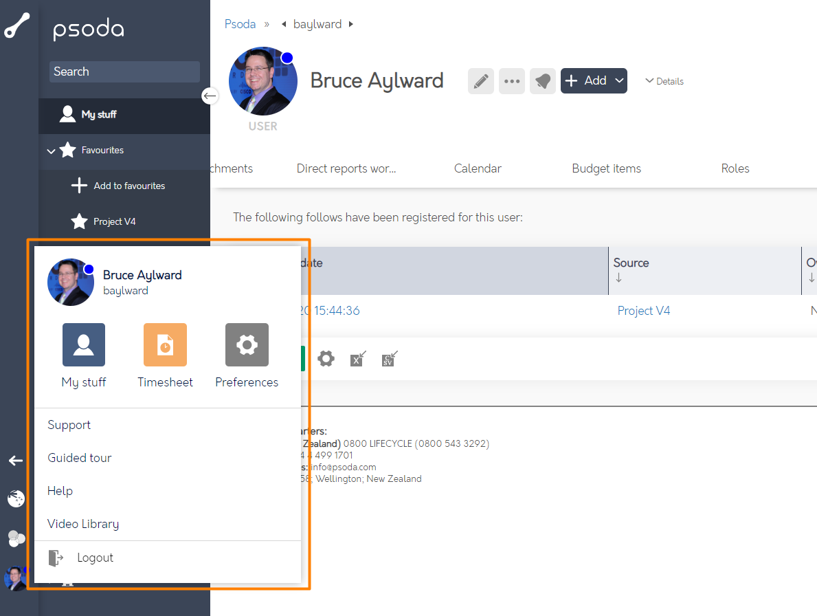 User menu - Psoda Help Centre