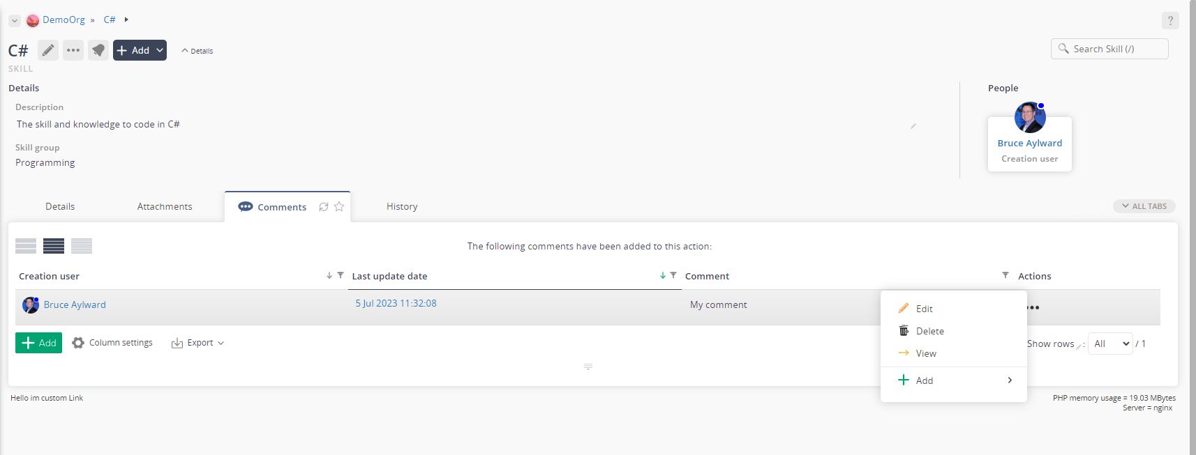 view page comment tab