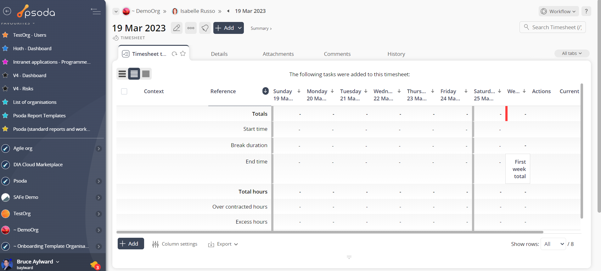 timesheet tasks add all tab