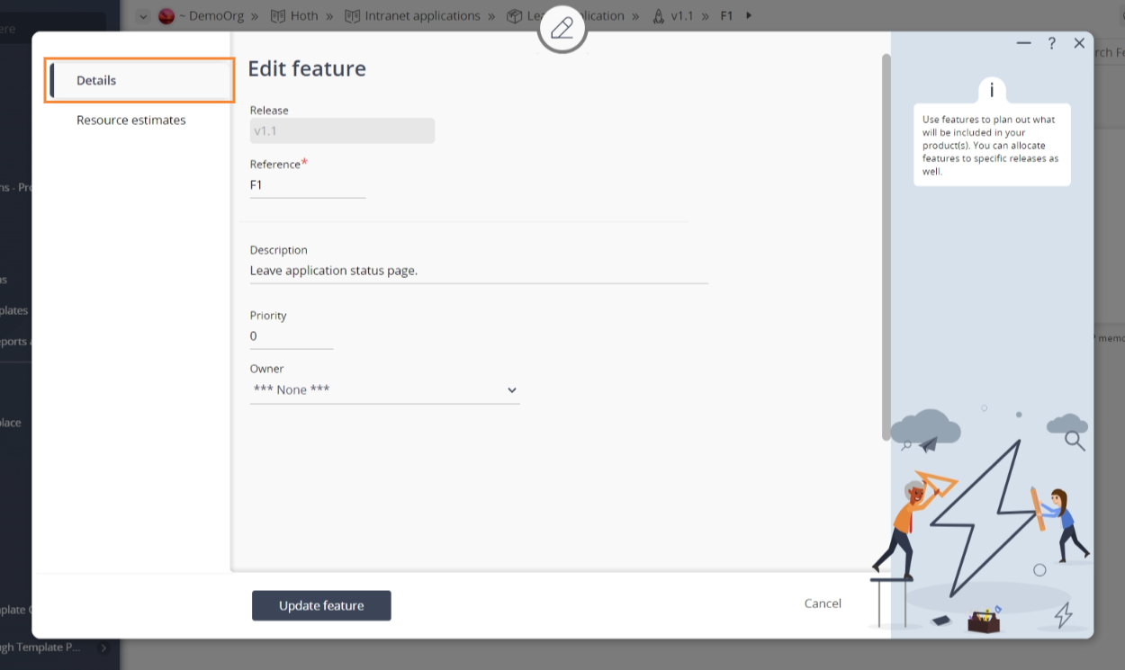 edit feature details tab