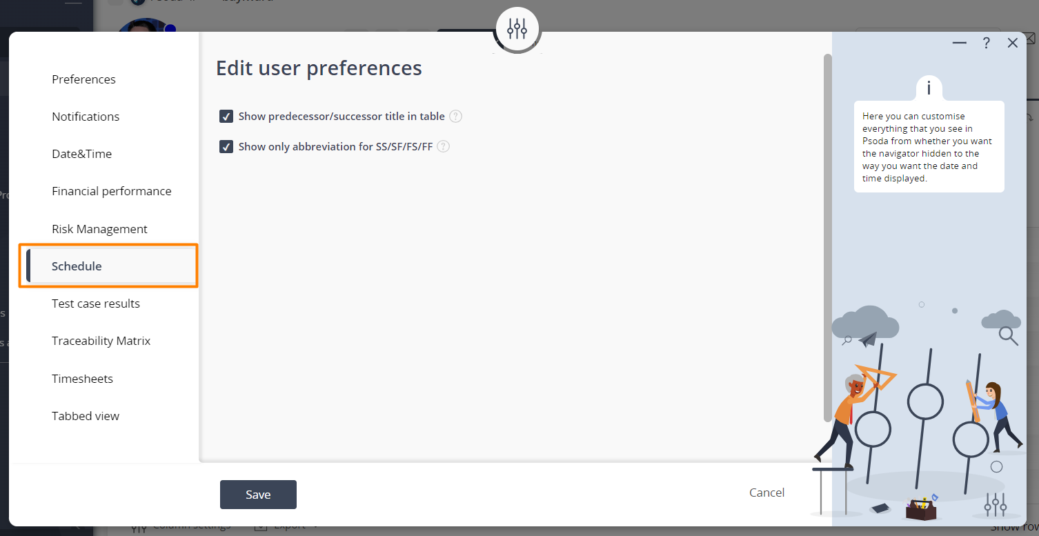 user preferences tasks tab