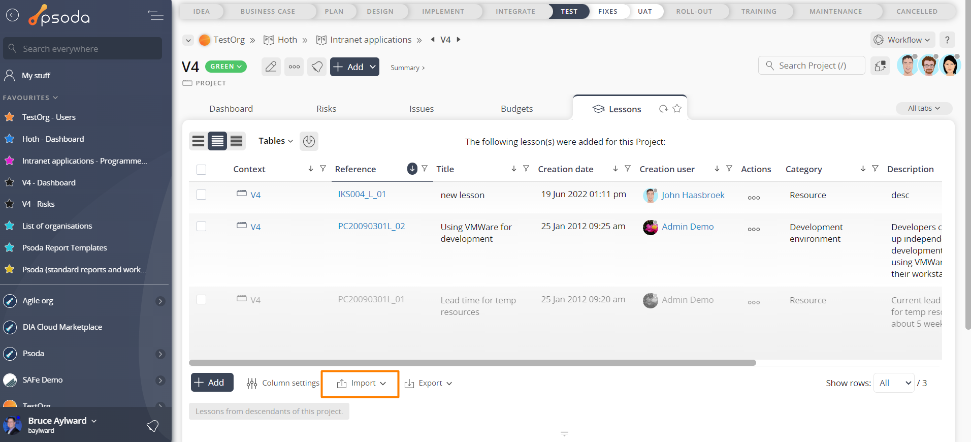 import lessons via tab