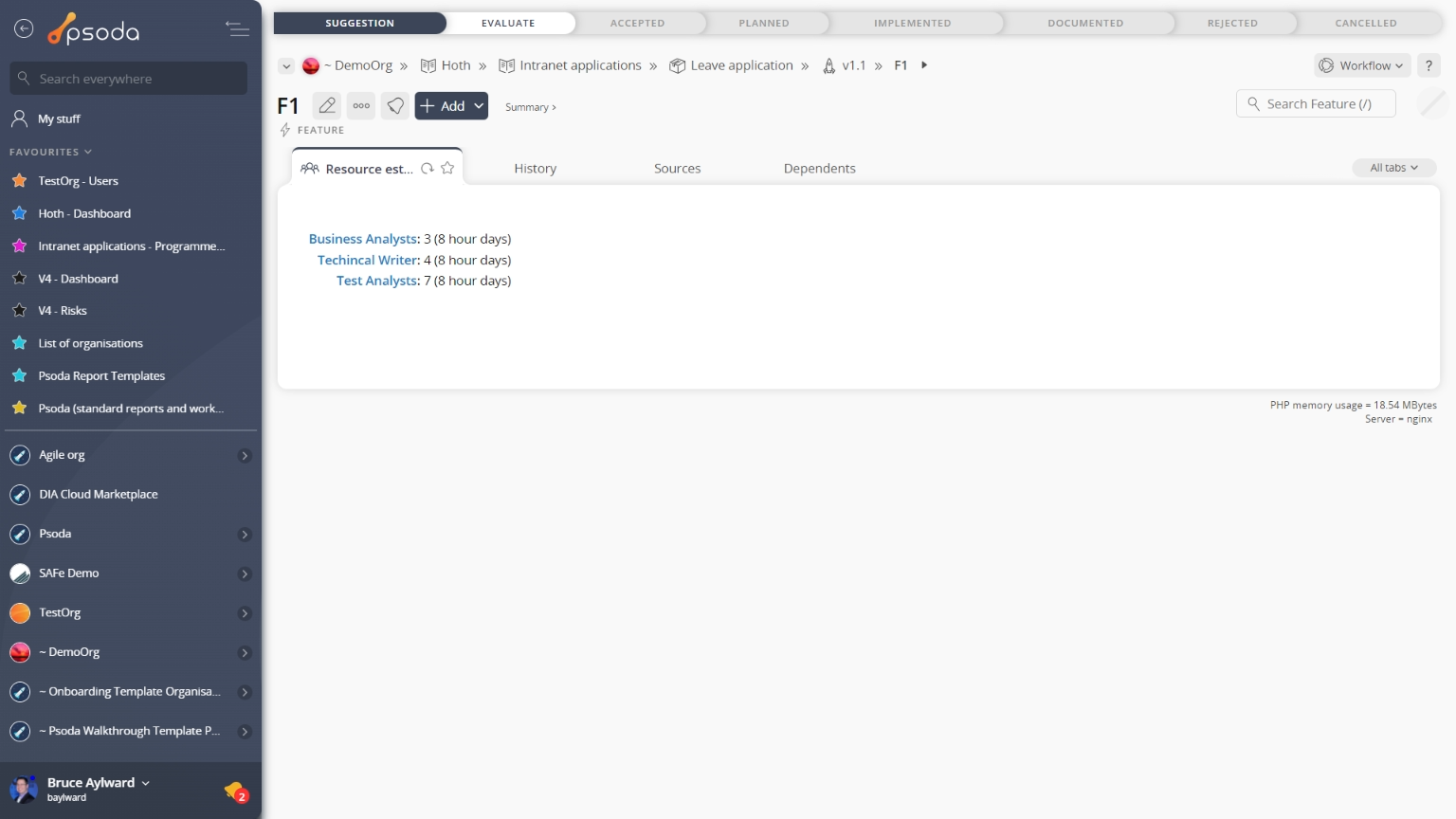 resource estimates tab