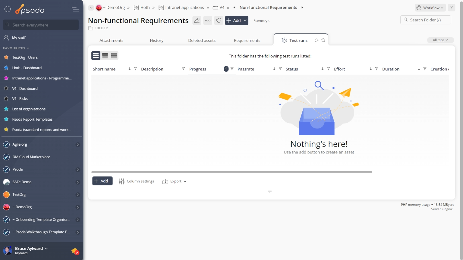 test runs tab