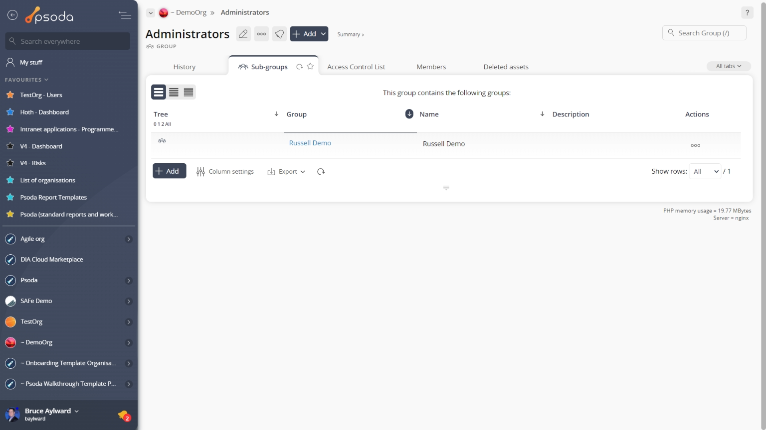 sub-groups tab