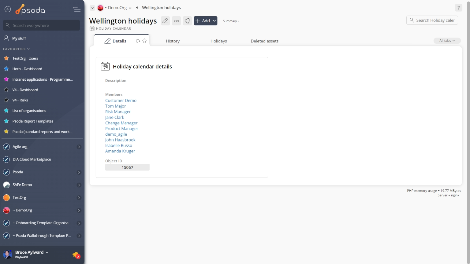 holiday calendar view page