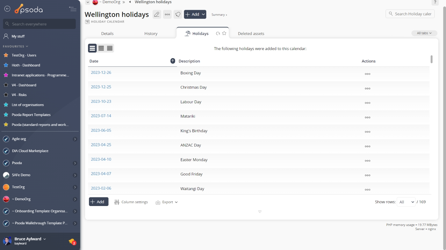 holidays tab