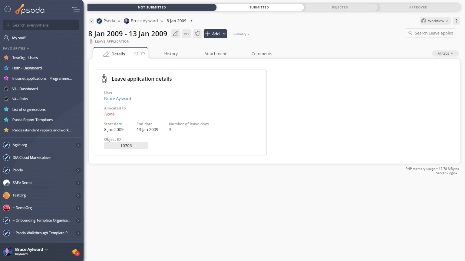 leave application view page