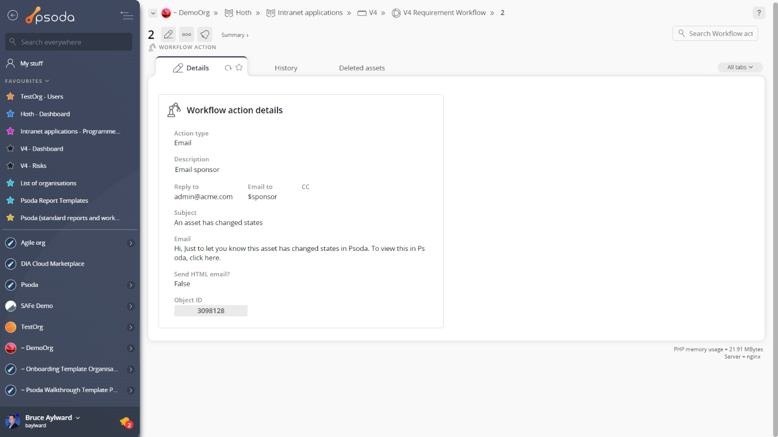 workflow action view page