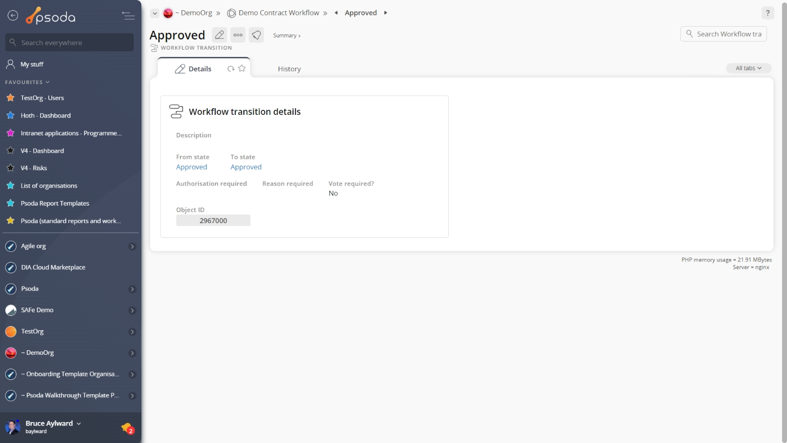 workflow transition view page