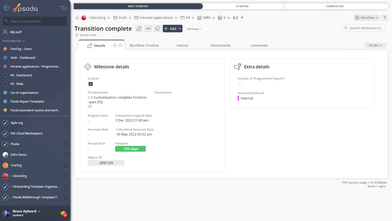 milestone view page