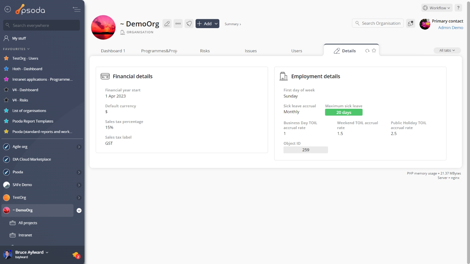 organisation view page