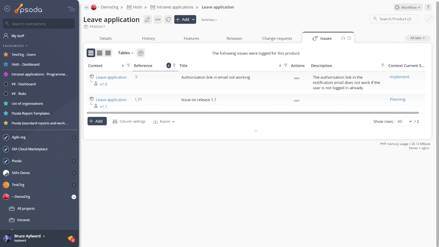 product issues tab