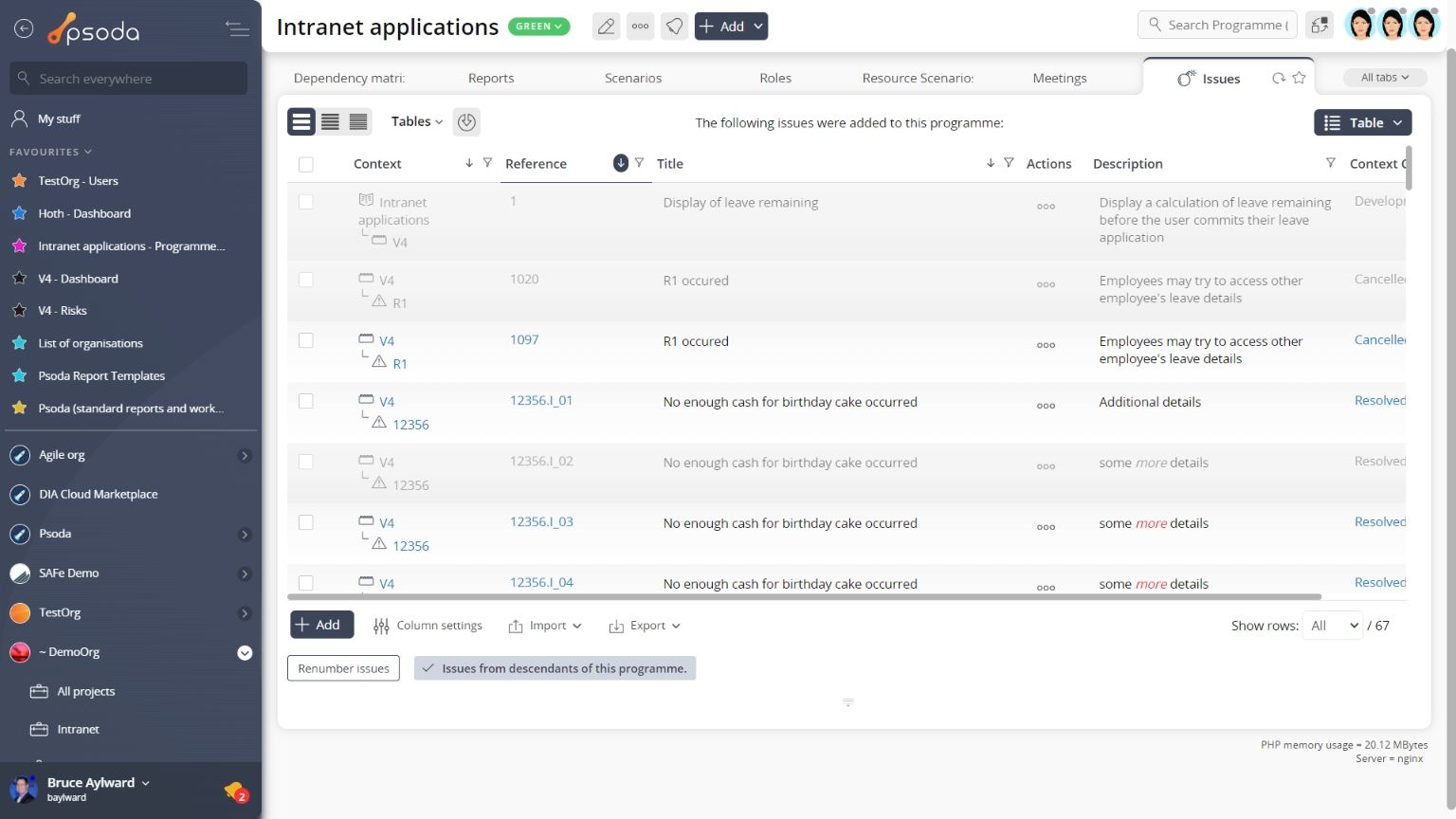 view programme issues tab