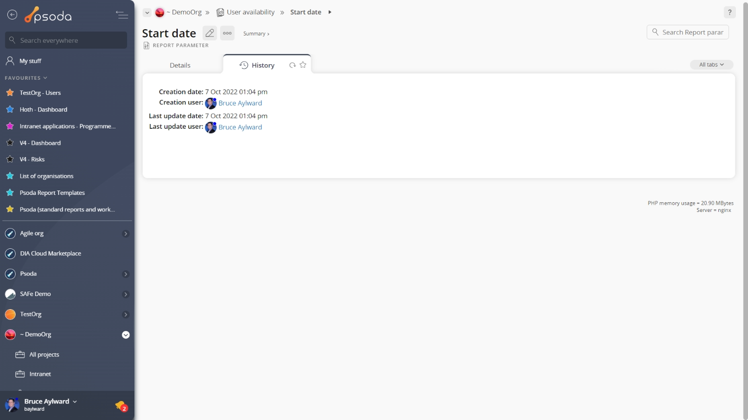 report parameter view page