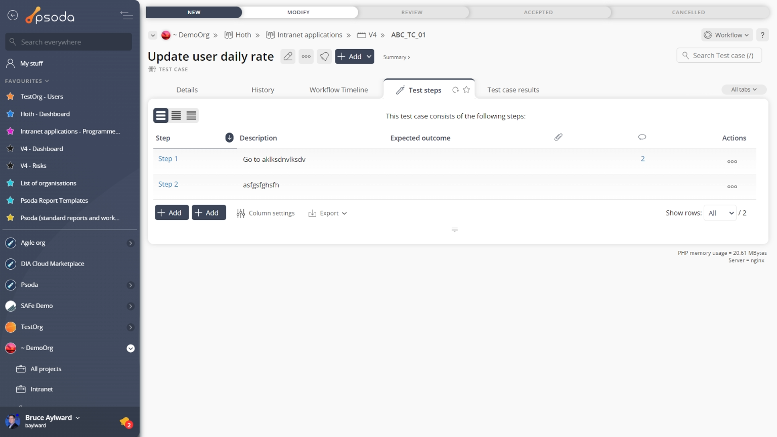 test steps tab
