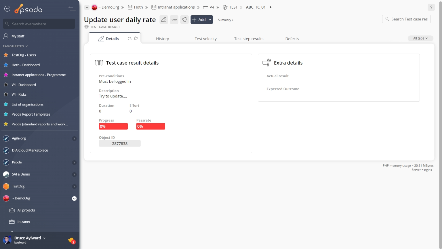 test case result view page