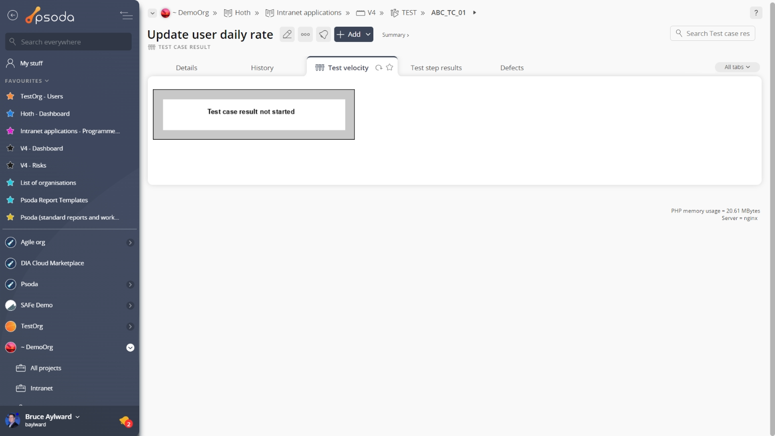 test velocity tab
