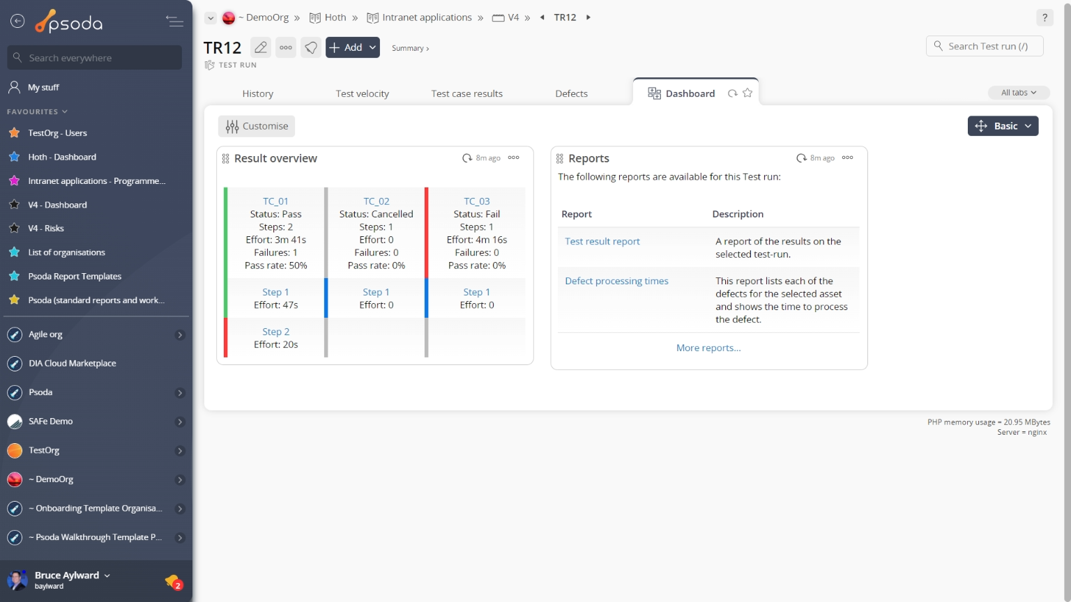 test run view page