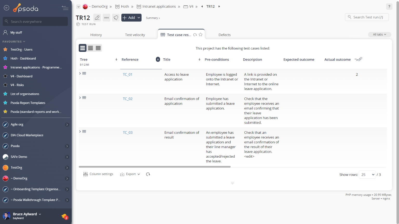 test case results tab