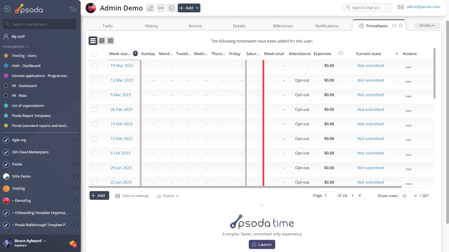 timesheets tab
